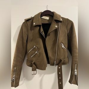Zara brown faux suede Moto jacket XS